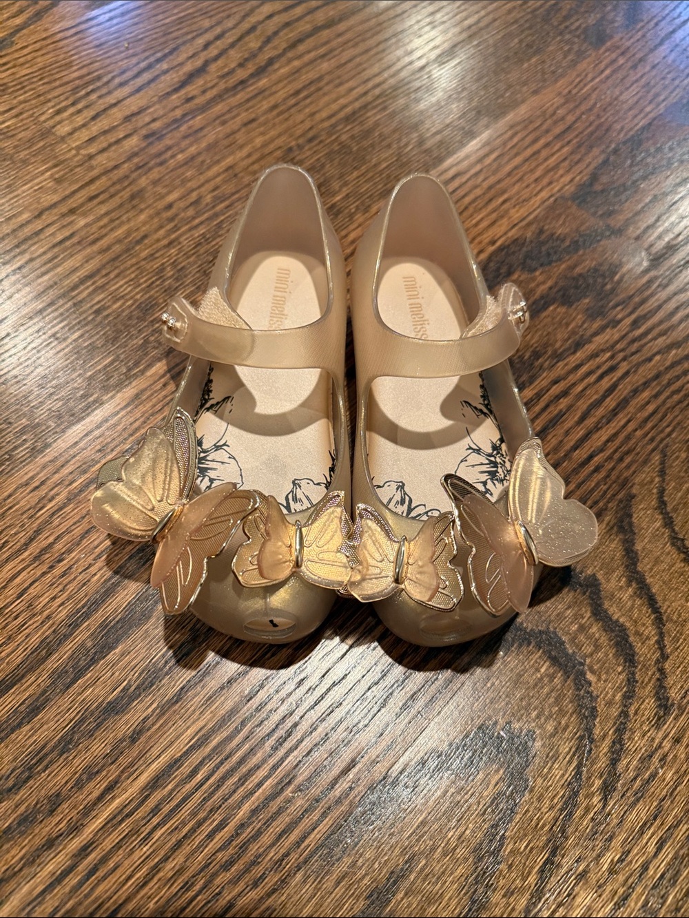 Mini Melissa Metallic Gold Butterfly Strap Flats